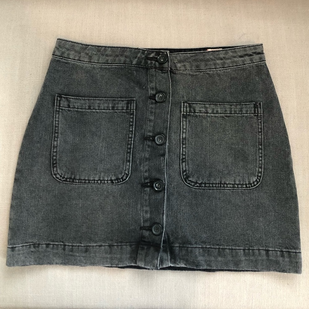 Black Denim Super High Rise Button Down Mini Skirt